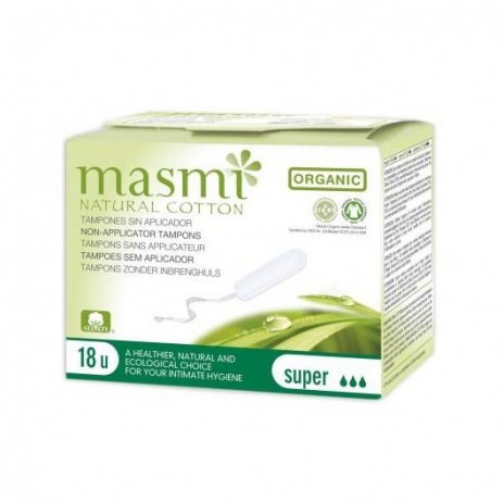 Masmi - Tampón super sin aplicador algodón ECO Masmi, 18 unidades