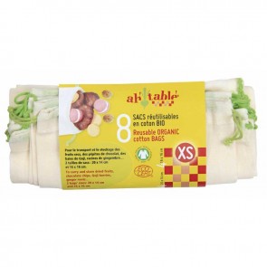 Ah Table Pack de 8 Bolsas de Algodón Ecológico XS