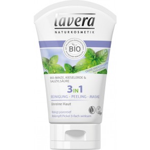 Lavera Limpiadora Peeling Mascarilla 3 en 1 con Ácido Salicílico Silicio y Menta